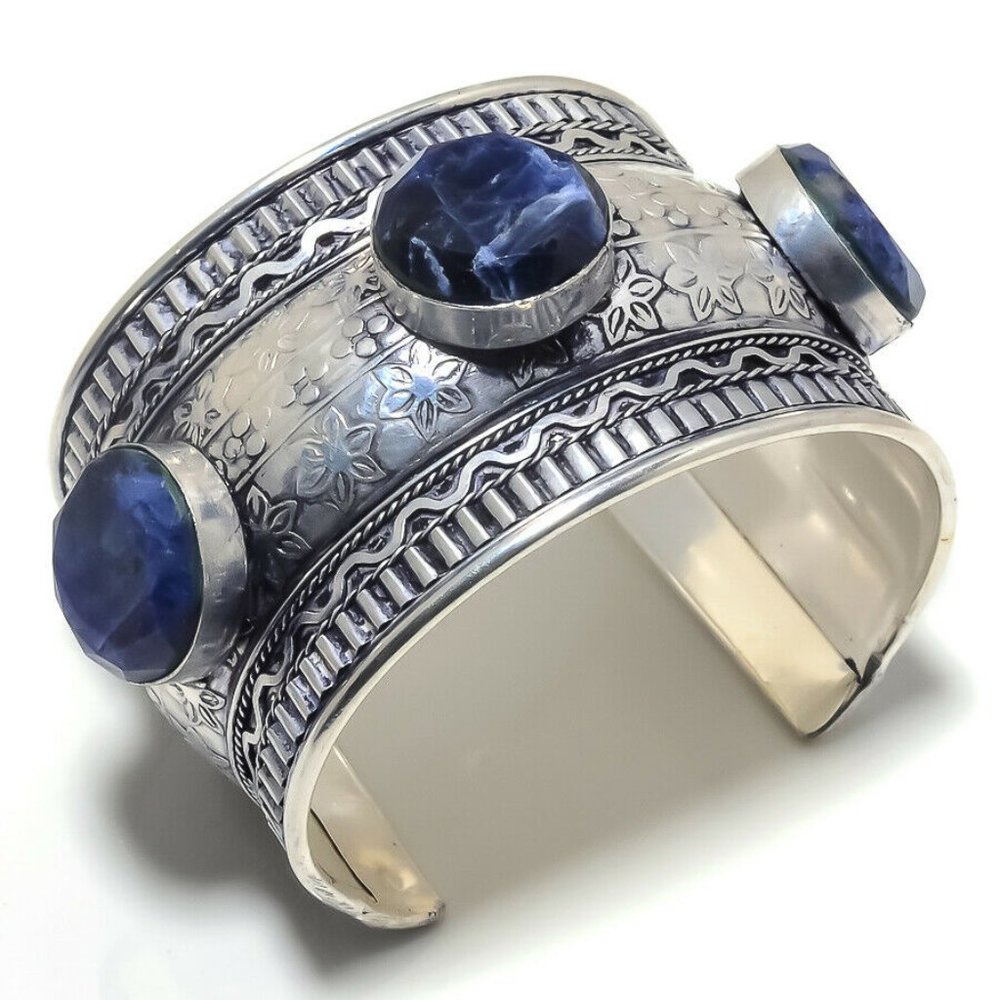 Sodalite bracelet, 925 silver sodalite sapphire cuff bangle bracelet